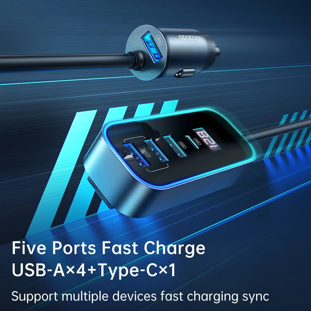 Mcdodo 107W digital display car charger with extension cord (4 USB+1 C)