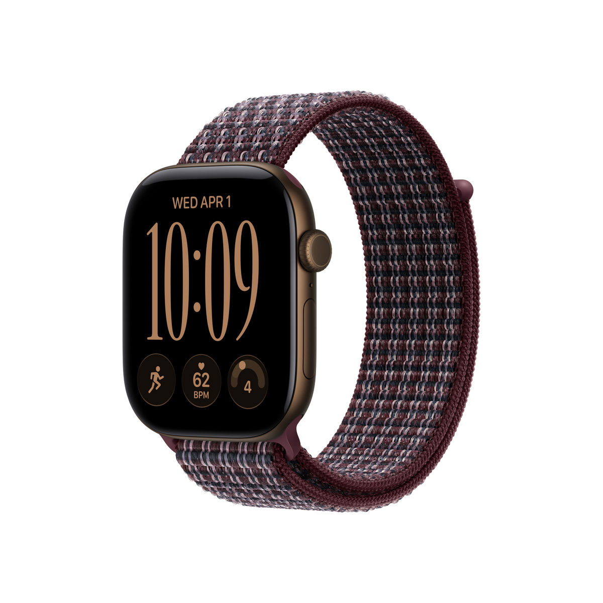 Apple Watch Series 12 — Aluminium 46mm, Sport Loop Dark Bronze GPS Burgundy Plaid
