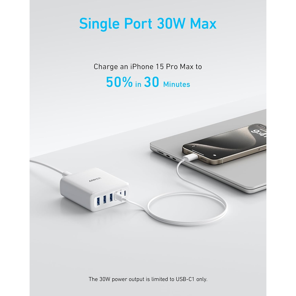 Anker Charger (112W, 6 Ports, GaN) White