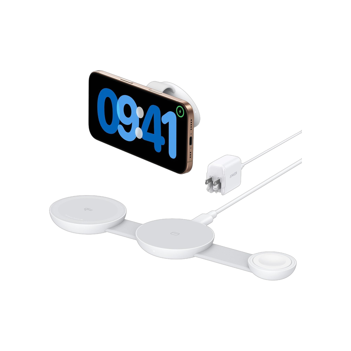 Anker MagGo Wireless Charging Station (3-in-1, Foldable Pad) Aurora White
