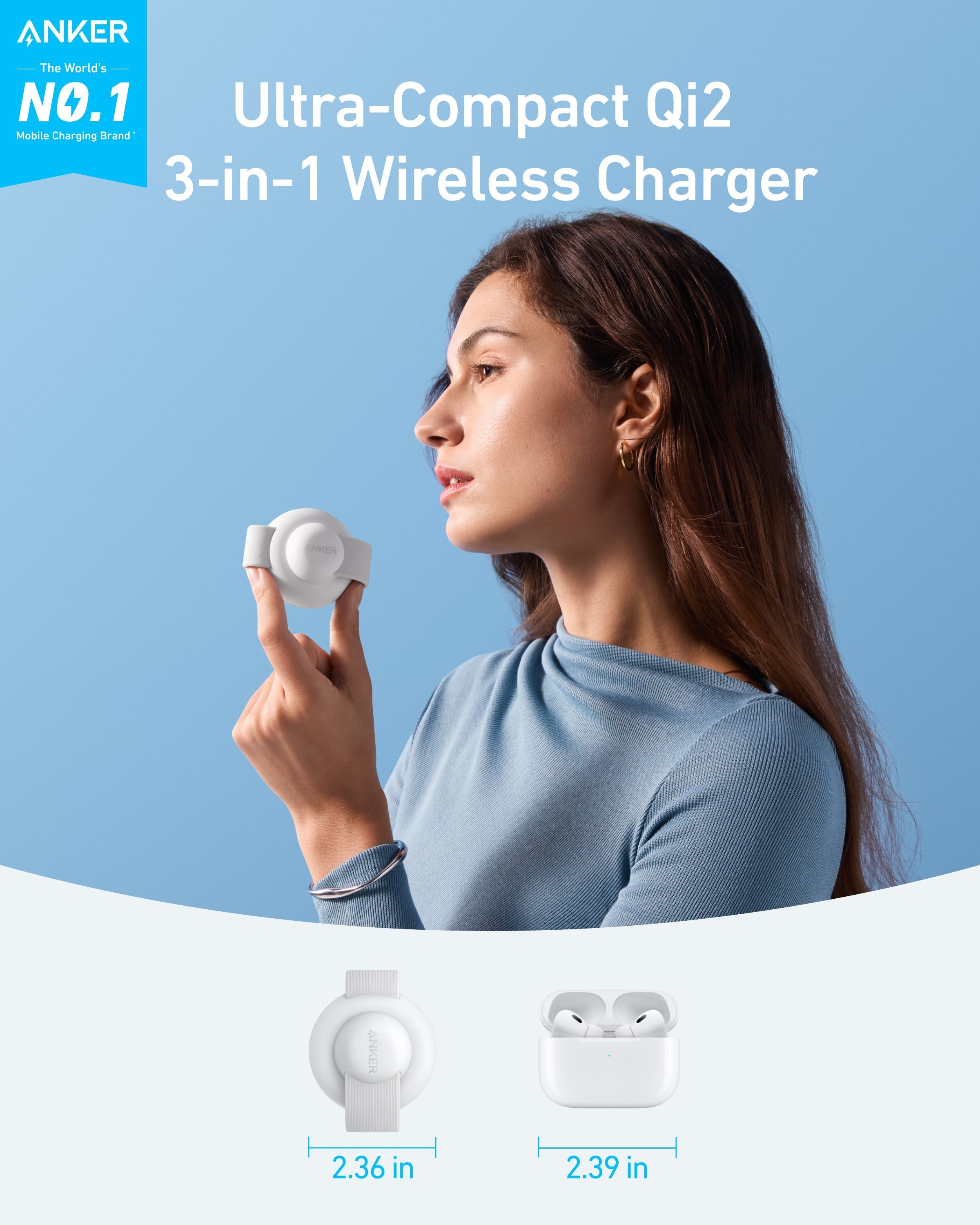 Anker MagGo Wireless Charging Station (3-in-1, Foldable Pad) Aurora White