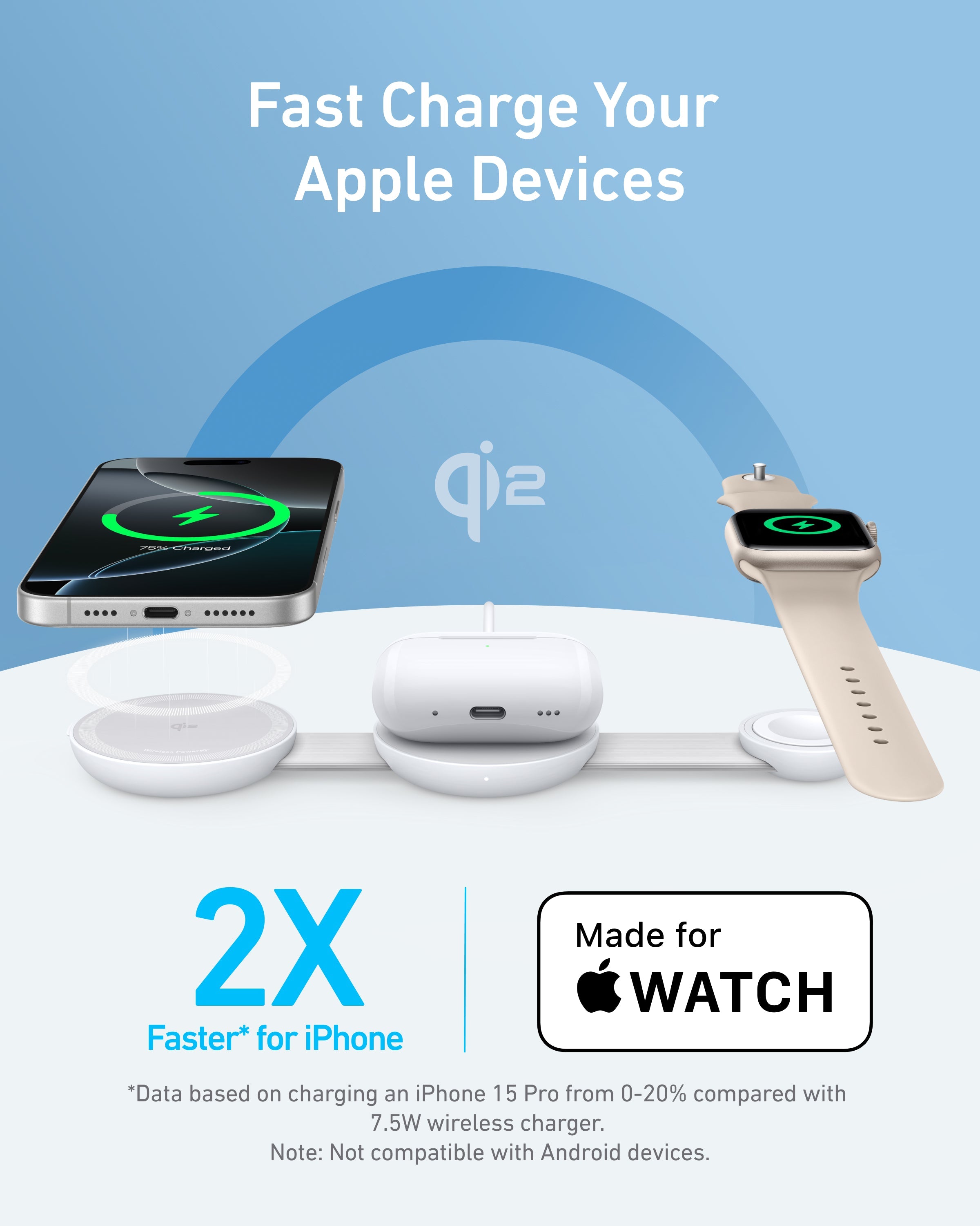 Anker MagGo Wireless Charging Station (3-in-1, Foldable Pad) Aurora White