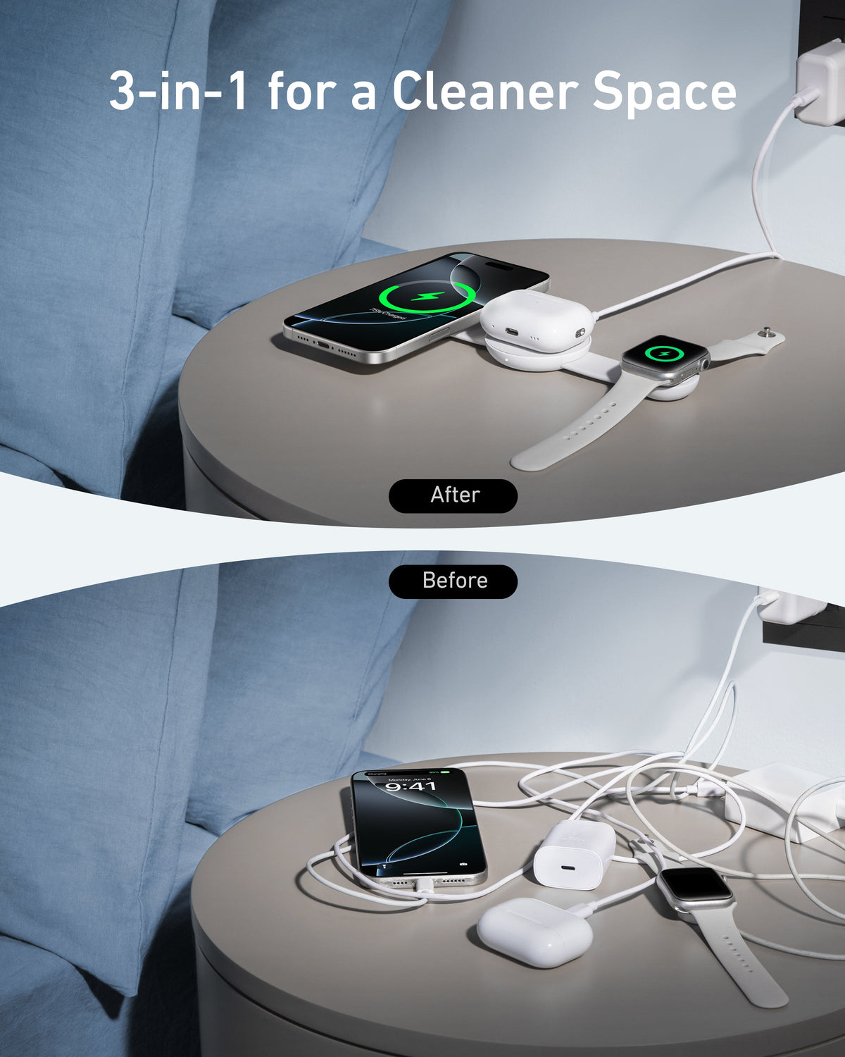 Anker MagGo Wireless Charging Station (3-in-1, Foldable Pad) Aurora White