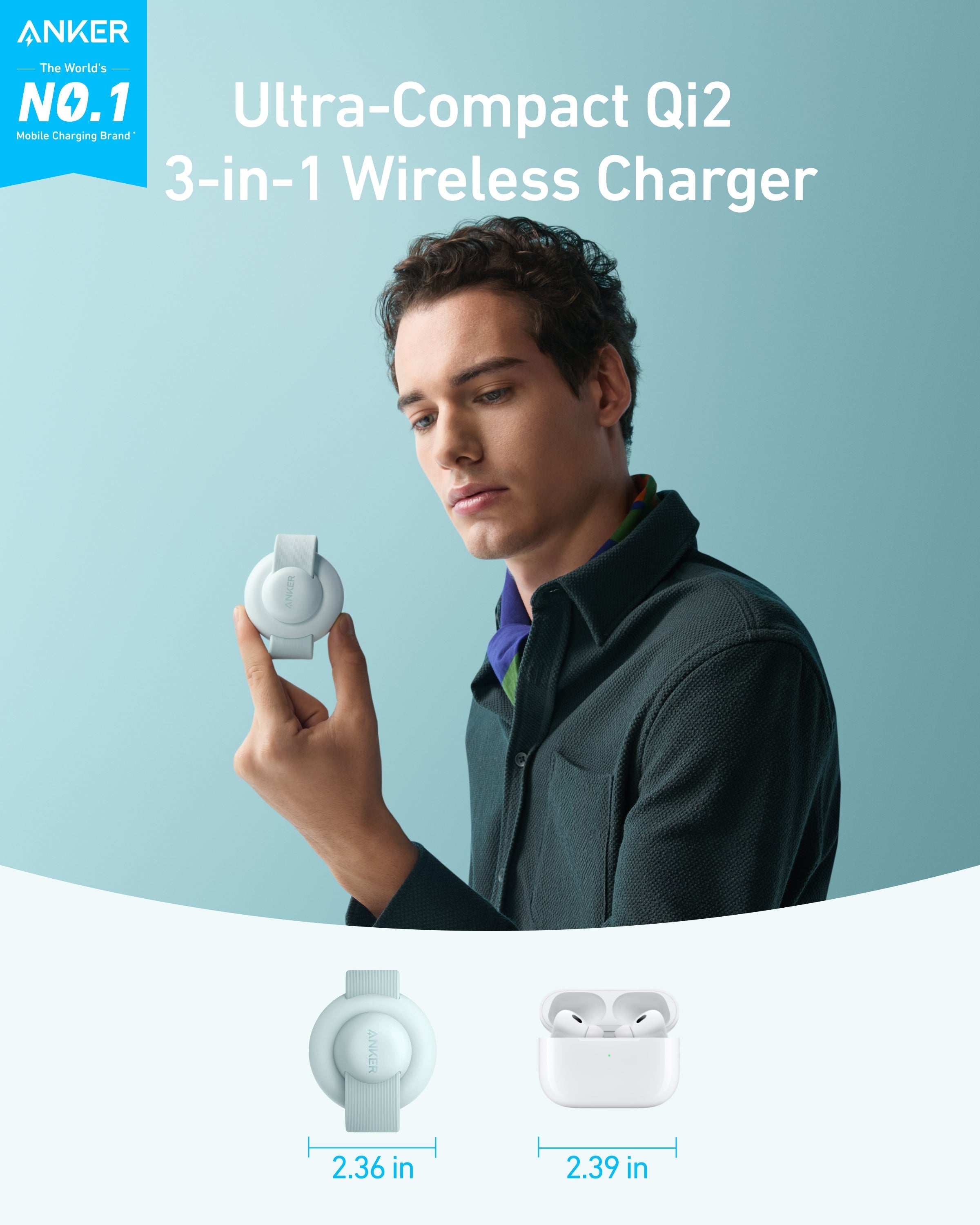 Anker MagGo Wireless Charging Station (3-in-1, Foldable Pad) Teal Oasis