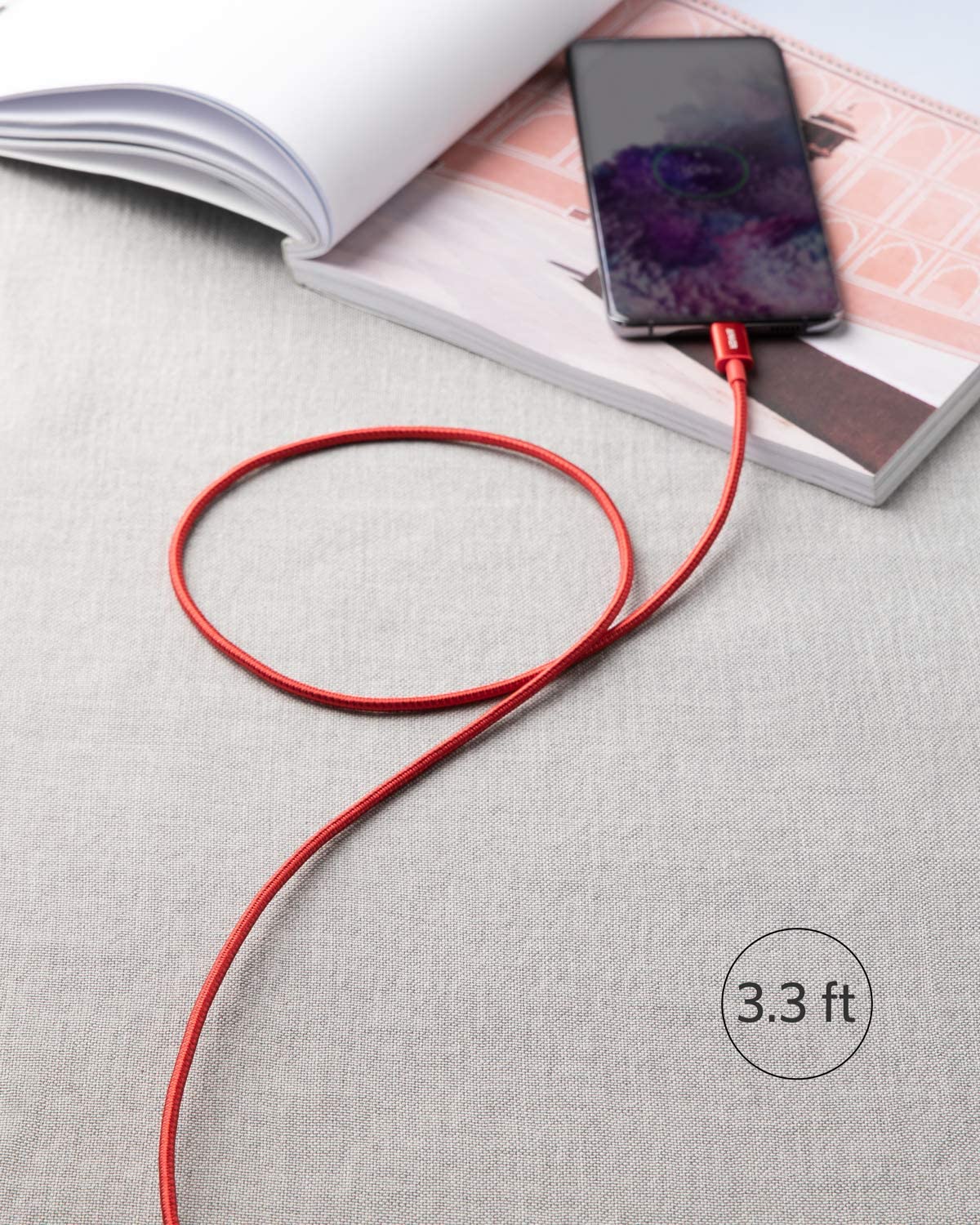 Anker PowerLine Nylon USB-C to USB-C Cable (60W, 3.3ft, 2-Pack) Red