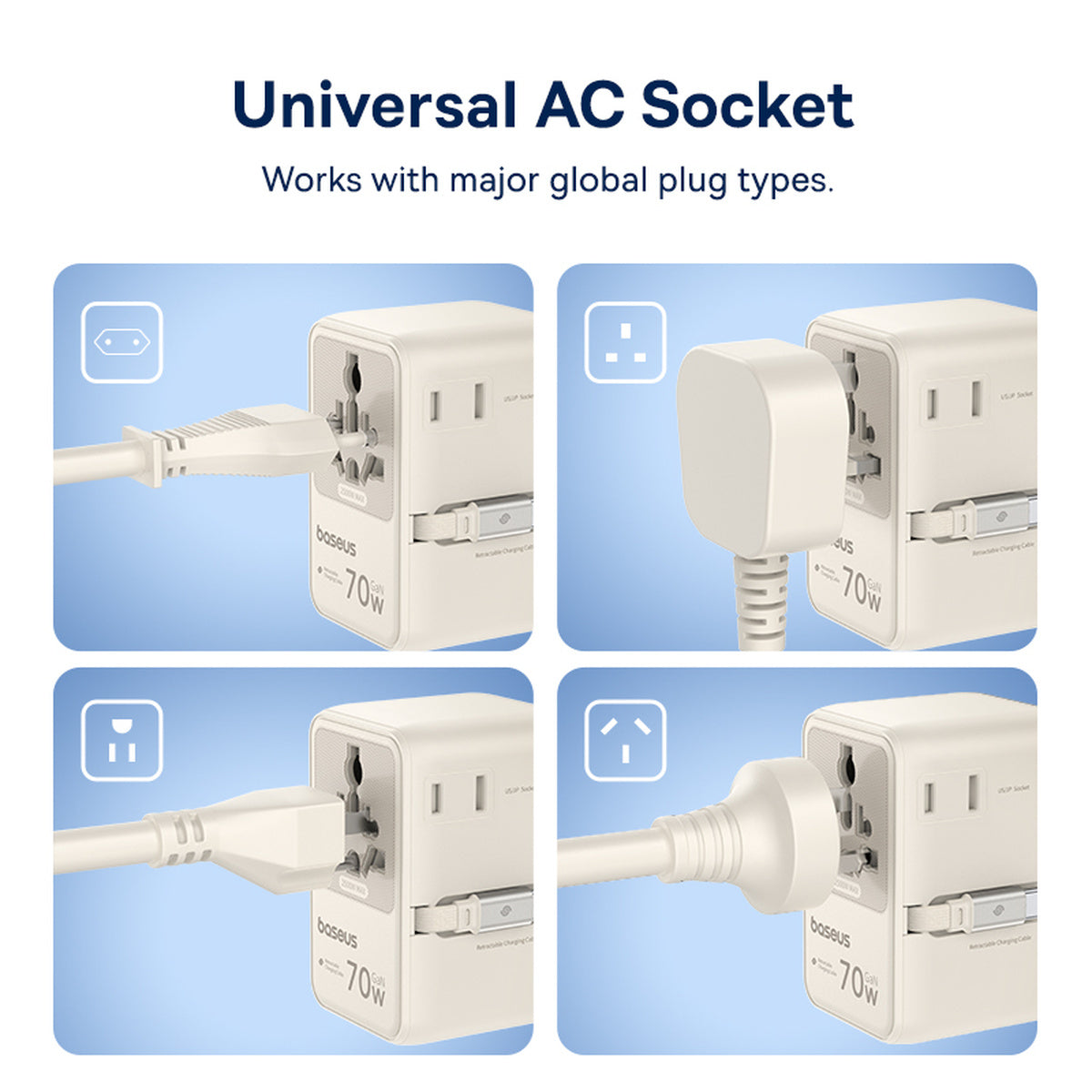 Baseus EnerCore CG11 Universal Travel Adapter 2AC+2U+2C 70W White