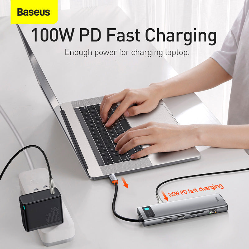 Baseus Metal Gleam 11 in 1 Multifunctional USB Type-C Hub Grey -(CAHUB-CT0G) Default