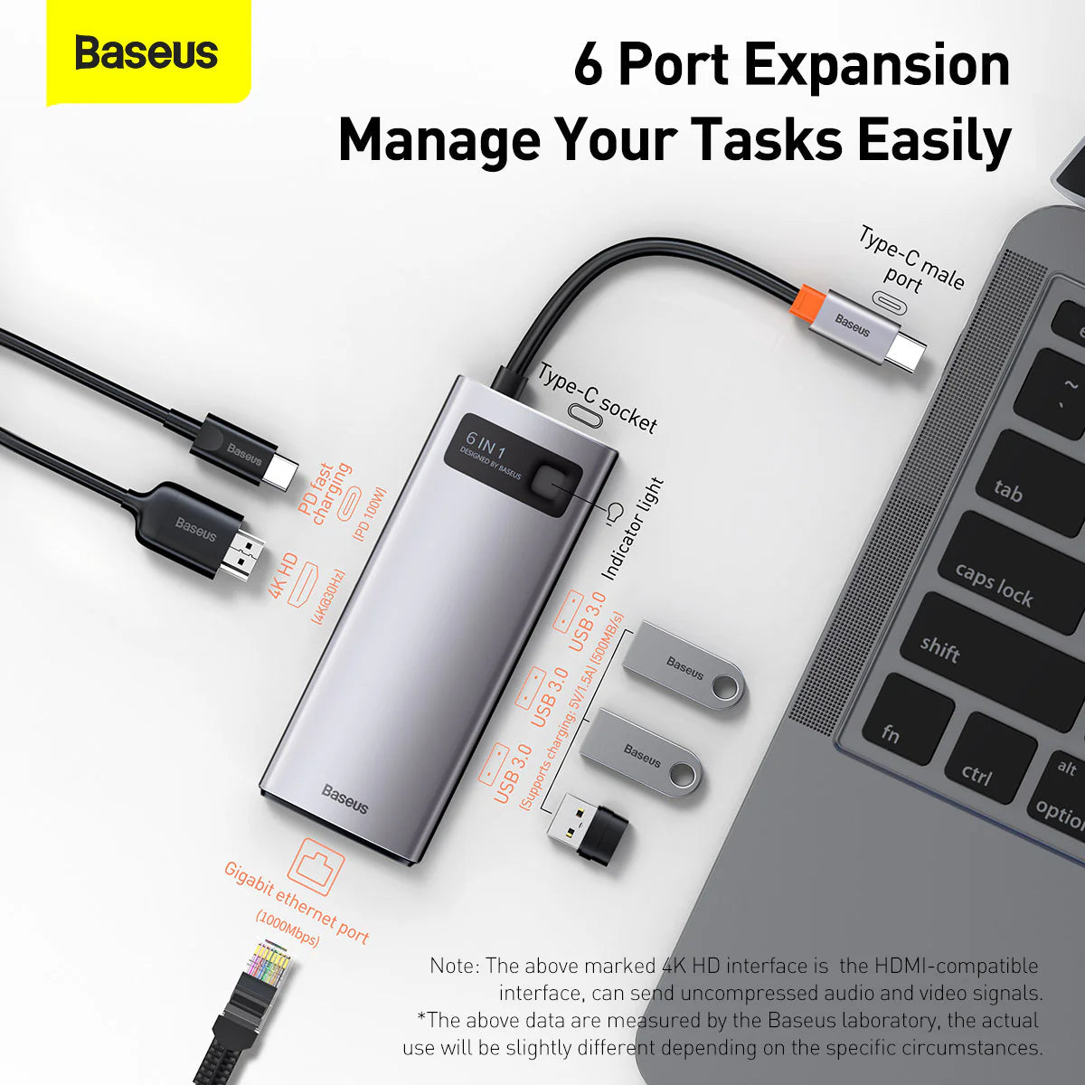 Baseus Metal Gleam Series 6-in-1 Multifunctional Type-C HUB Docking Station(Type-C to HDMI*1+USB3.0*3+PD*1+VGA*1) Default