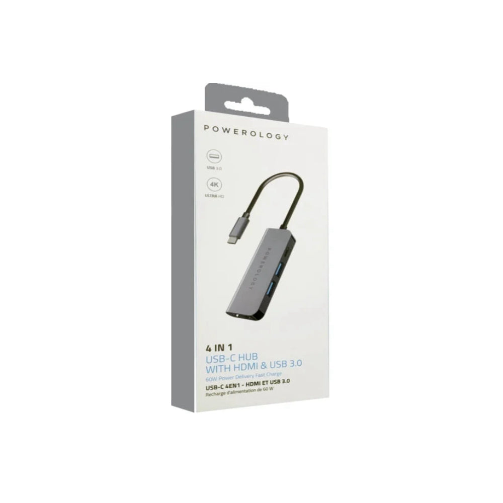 Powerology 4 in 1 USB-C Hub with HDMI and USB 3.0