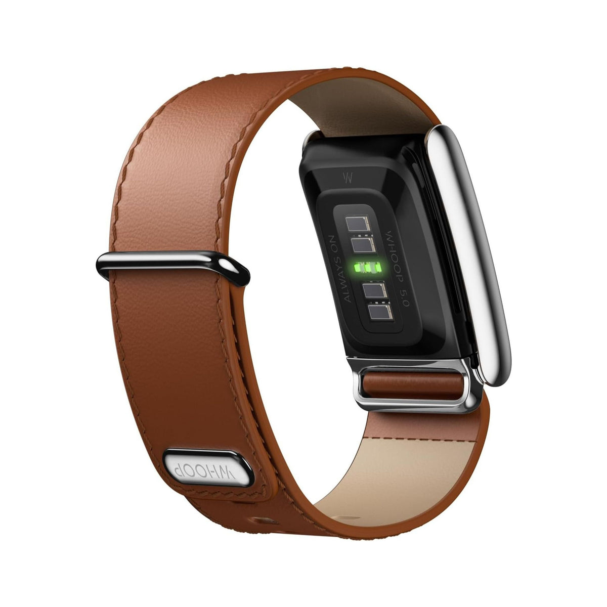 WHOOP 5.0 LeatherLuxe Straight Band Black / Cream with Titanium - L