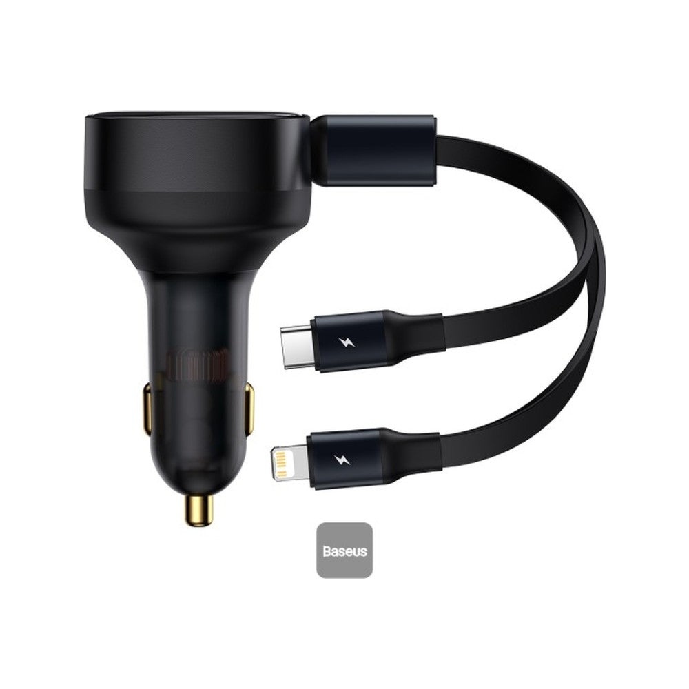 Car Accessories — Baseus Enjoyment Retractable 2-in-1 Car Charger C+L 30W