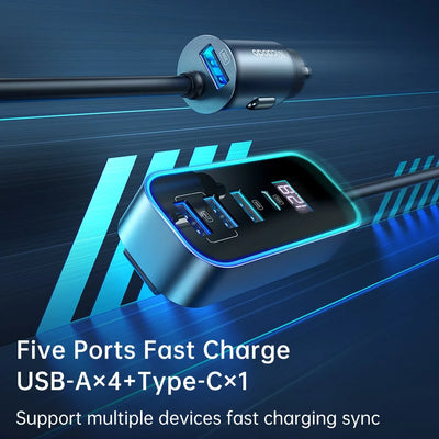 Mcdodo 107W digital display car charger with extension cord (4 USB+1 C)