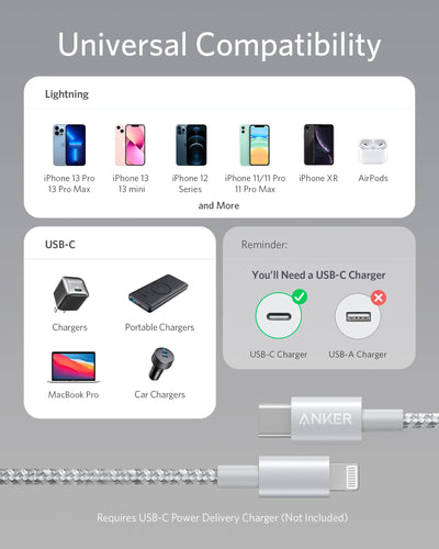 Anker 331 USB-C to Lightning Cable Silver