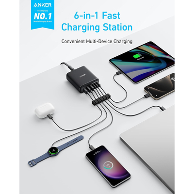 Anker Charger (112W, 6 Ports, GaN) Black