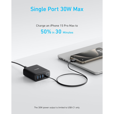 Anker Charger (112W, 6 Ports, GaN) Black