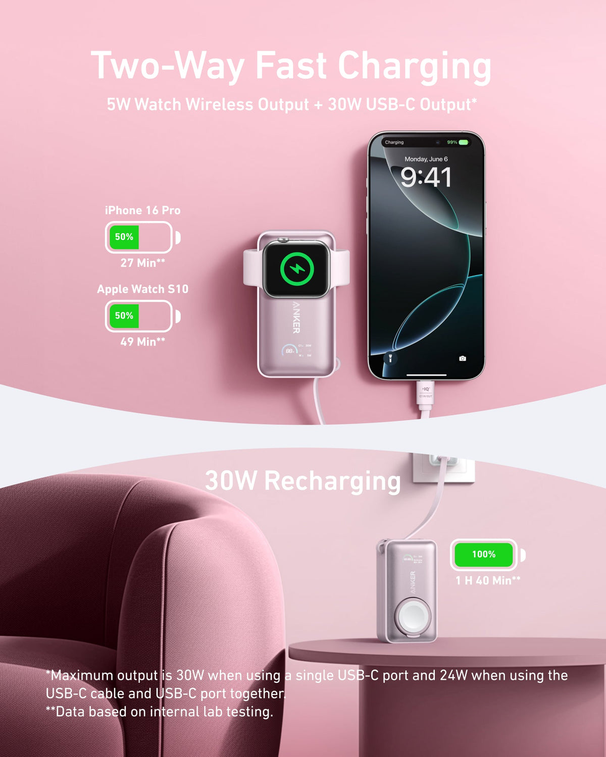 Anker MagGo Power Bank (10,000mAh, 35W) Pink Aura