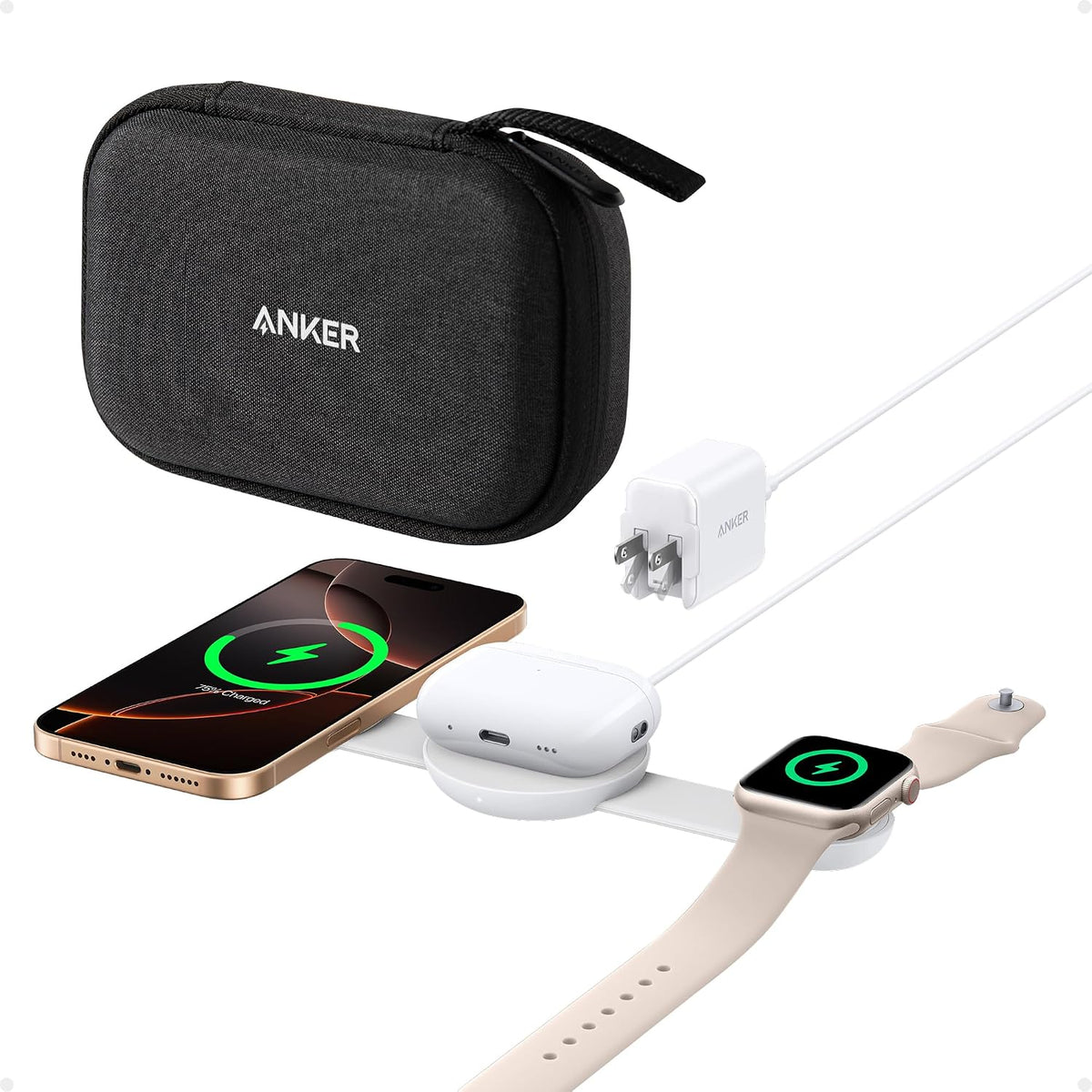 Anker MagGo Wireless Charging Station (3-in-1, Foldable Pad) Aurora White