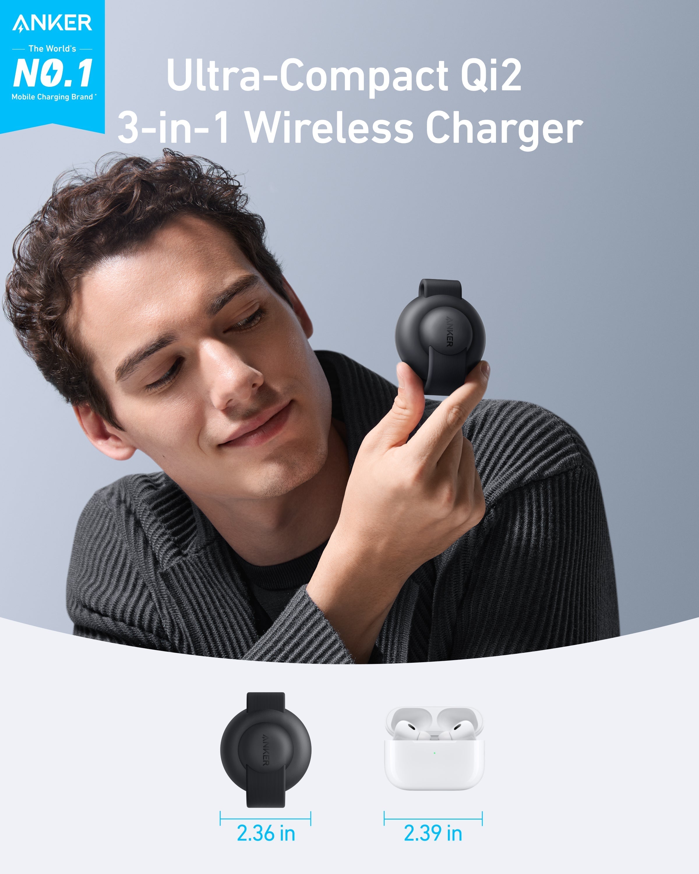 Anker MagGo Wireless Charging Station (3-in-1, Foldable Pad) Black Stone