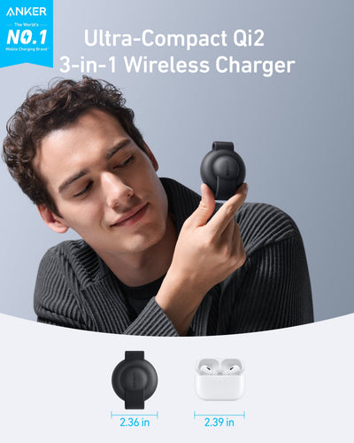 Anker MagGo Wireless Charging Station (3-in-1, Foldable Pad) Black Stone