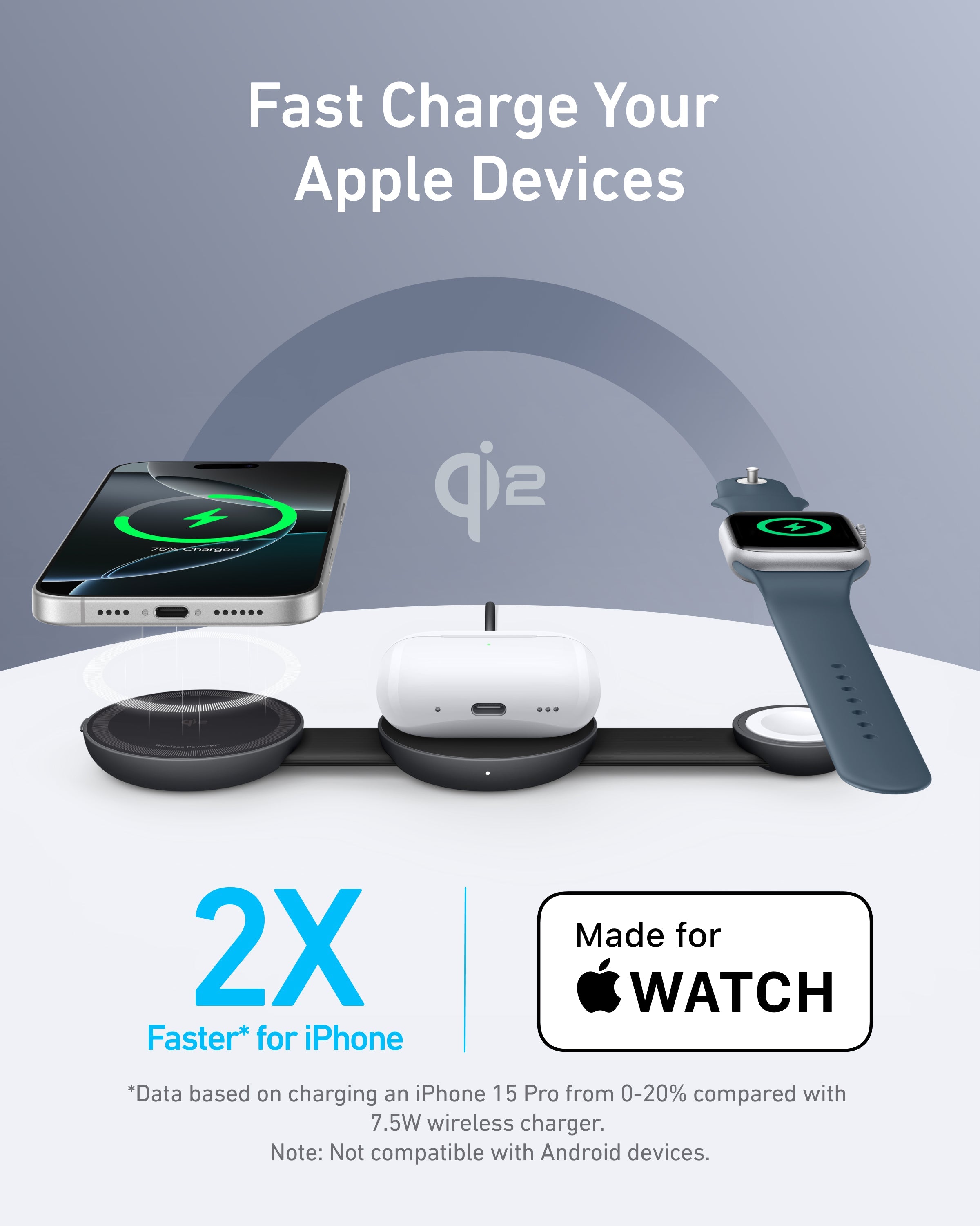 Anker MagGo Wireless Charging Station (3-in-1, Foldable Pad) Black Stone