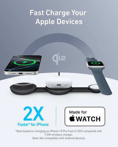 Anker MagGo Wireless Charging Station (3-in-1, Foldable Pad) Black Stone