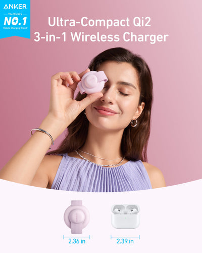 Anker MagGo Wireless Charging Station (3-in-1, Foldable Pad) Pink Aura