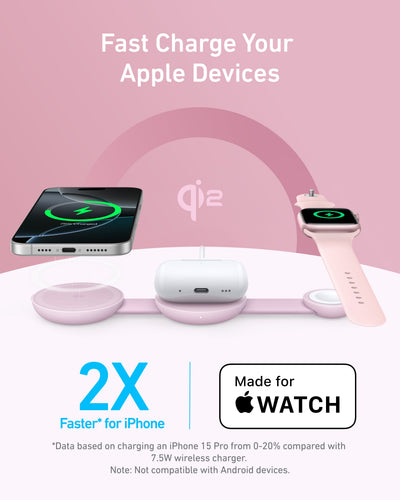 Anker MagGo Wireless Charging Station (3-in-1, Foldable Pad) Pink Aura