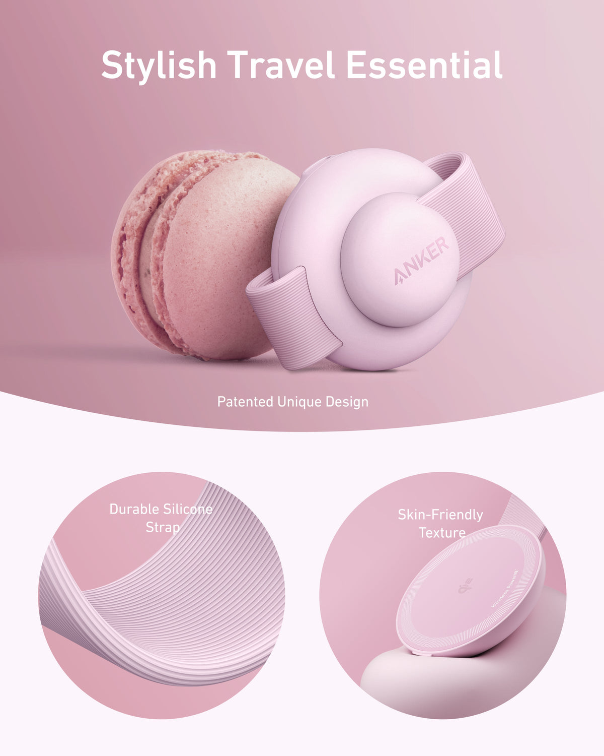 Anker MagGo Wireless Charging Station (3-in-1, Foldable Pad) Pink Aura