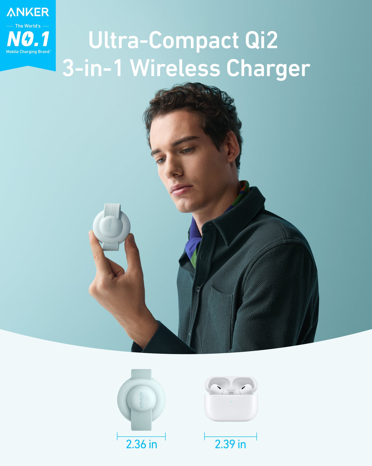 Anker MagGo Wireless Charging Station (3-in-1, Foldable Pad) Teal Oasis