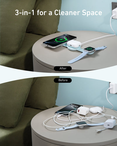 Anker MagGo Wireless Charging Station (3-in-1, Foldable Pad) Teal Oasis