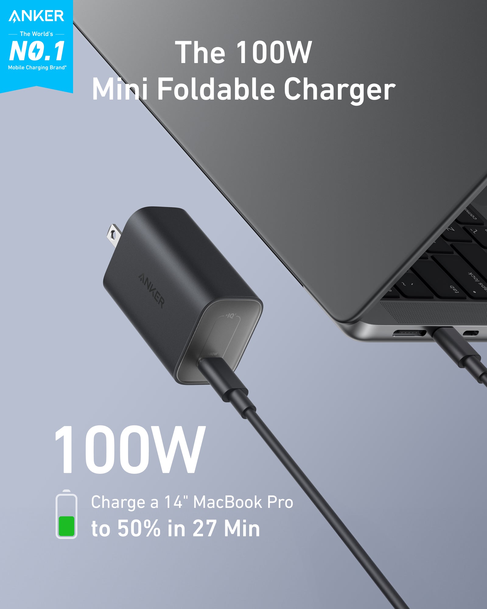 Anker Nano Charger (100W) with USB-C Cable Black Stone