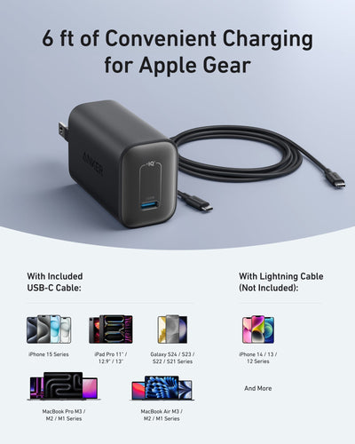 Anker Nano Charger (100W) with USB-C Cable Black Stone