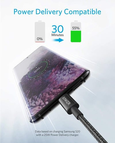 Anker Nylon USB-C to USB-C Cable (60W, 2-Pack) Black
