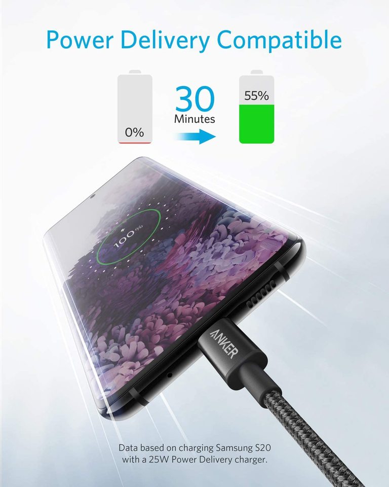 Anker Nylon USB-C to USB-C Cable (60W, 2-Pack) Black