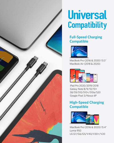 Anker Nylon USB-C to USB-C Cable (60W, 2-Pack) Black