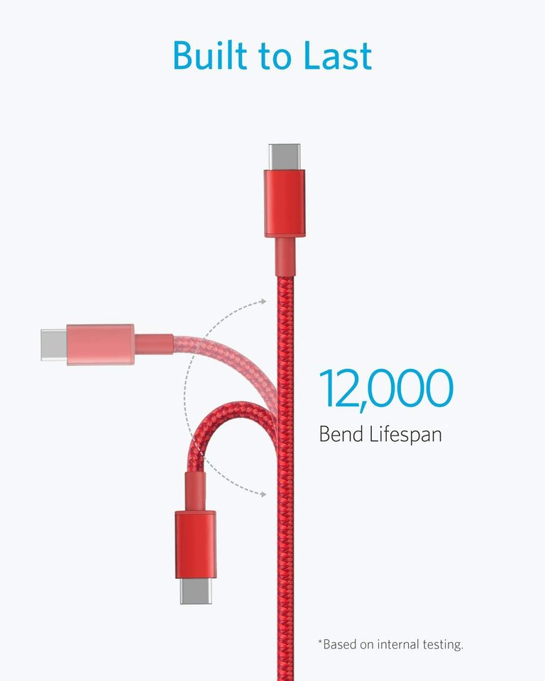 Anker Nylon USB-C to USB-C Cable (60W, 2-Pack) Red