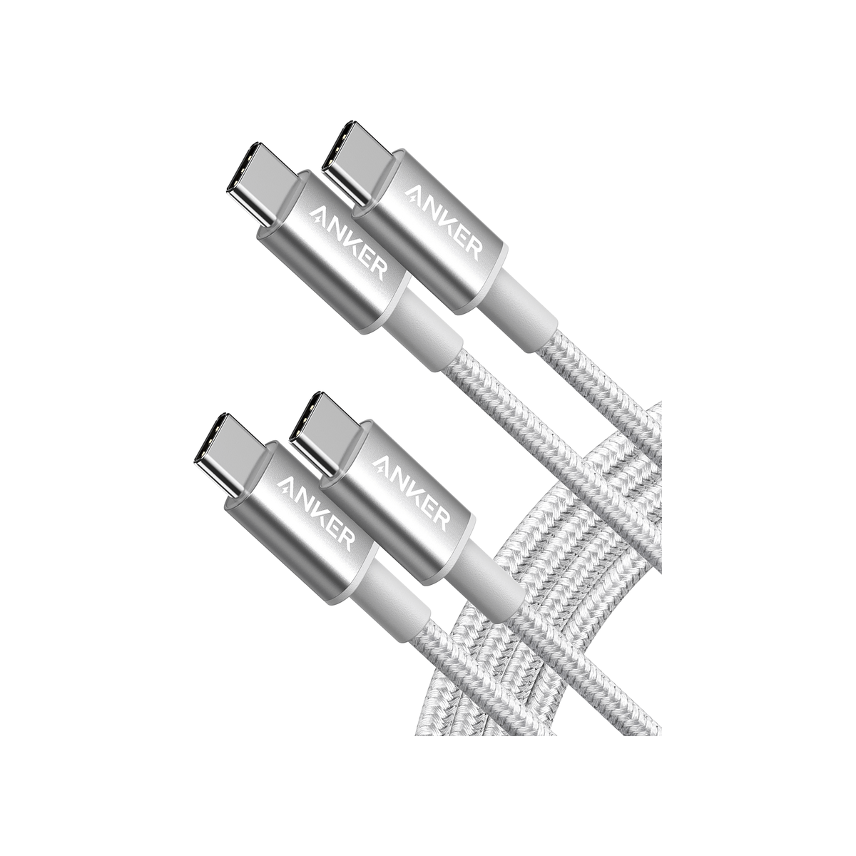Anker Nylon USB-C to USB-C Cable (60W, 2-Pack) Silver