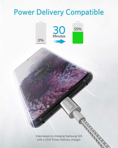 Anker Nylon USB-C to USB-C Cable (60W, 2-Pack) Silver