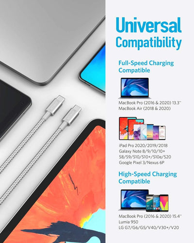 Anker Nylon USB-C to USB-C Cable (60W, 2-Pack) Silver