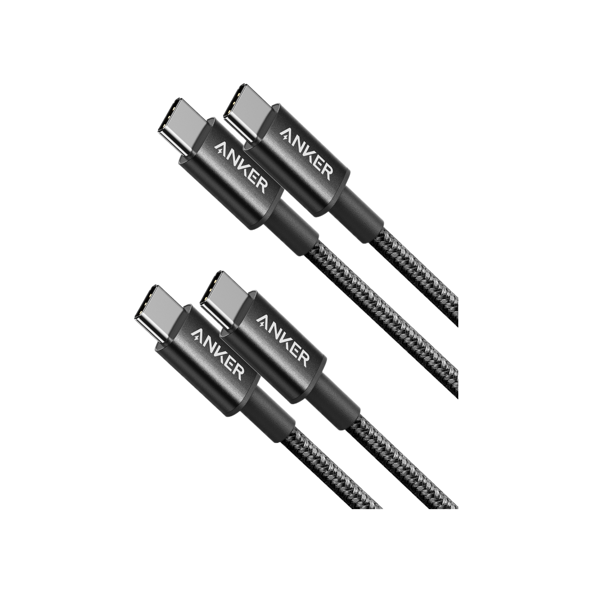 Anker PowerLine Nylon USB-C to USB-C Cable (60W, 3.3ft, 2-Pack) Black