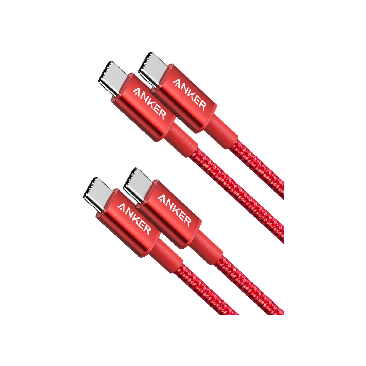 Anker PowerLine Nylon USB-C to USB-C Cable (60W, 3.3ft, 2-Pack) Red