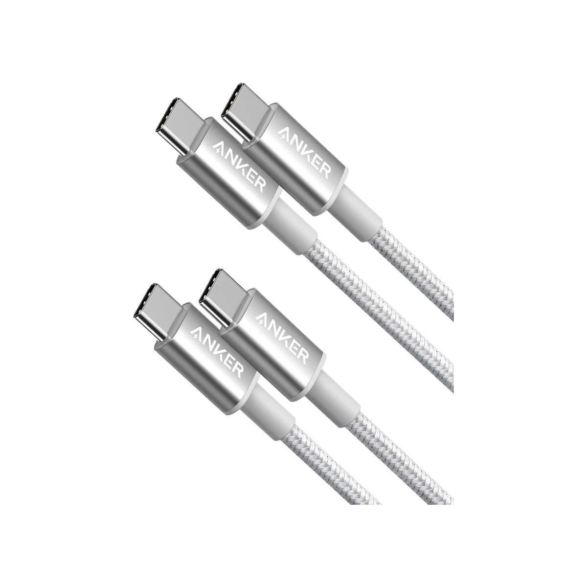 Anker PowerLine Nylon USB-C to USB-C Cable (60W, 3.3ft, 2-Pack) Silver