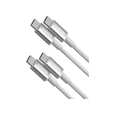 Anker PowerLine Nylon USB-C to USB-C Cable (60W, 3.3ft, 2-Pack) Silver