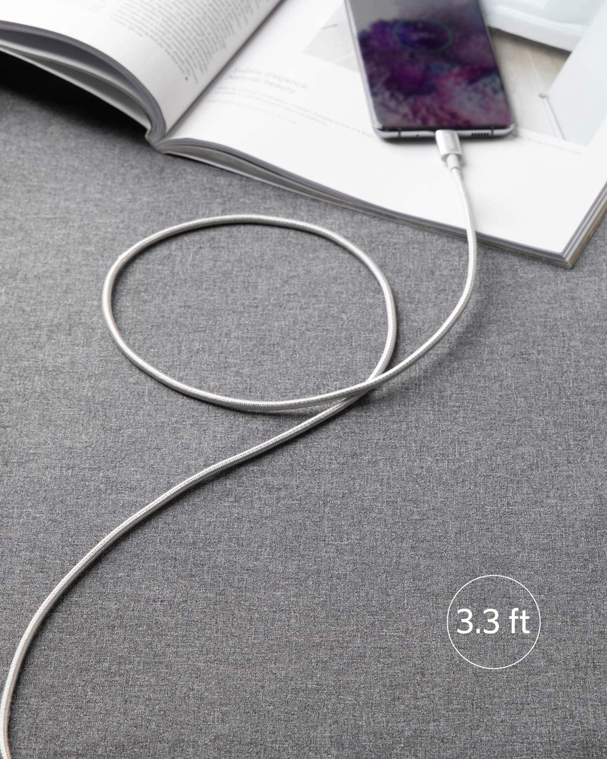 Anker PowerLine Nylon USB-C to USB-C Cable (60W, 3.3ft, 2-Pack) Silver