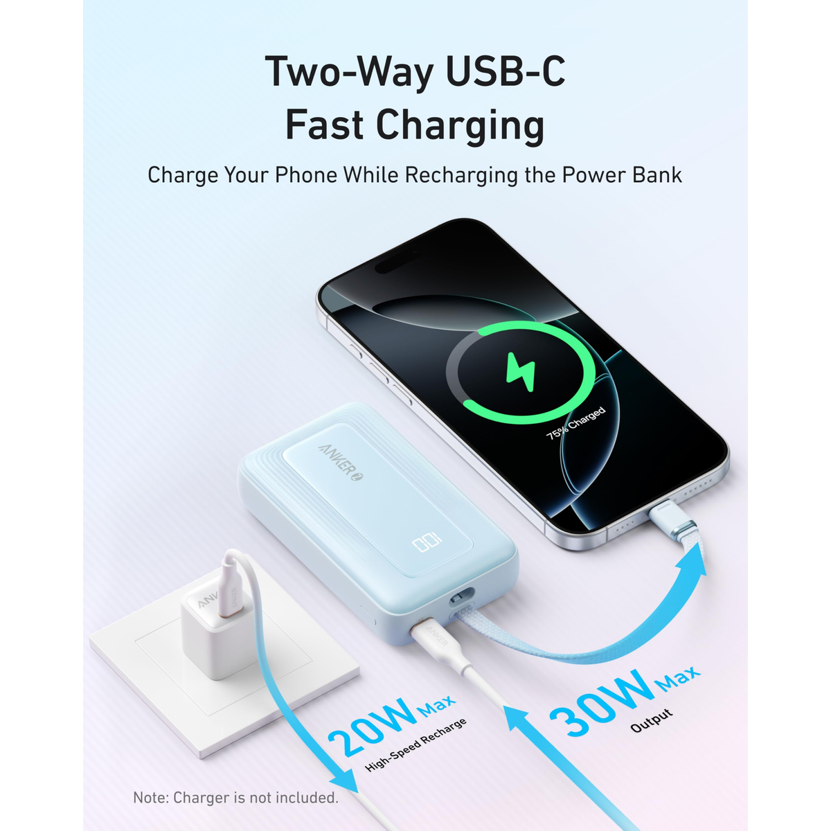 Anker Zolo Power Bank (10,000mAh, 30W) with Built-in USB-C Cable