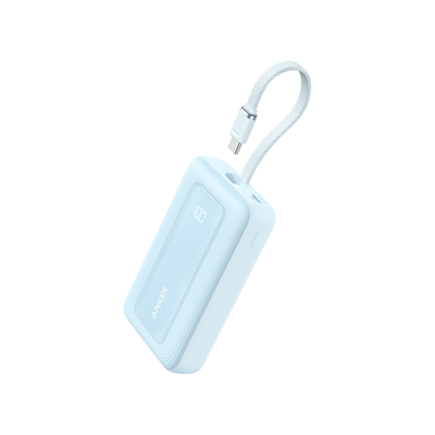 Anker Zolo Power Bank (10,000mAh, 30W) with Built-in USB-C Cable Misty Blue