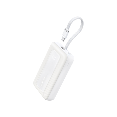 Anker Zolo Power Bank (10,000mAh, 30W) with Built-in USB-C Cable White
