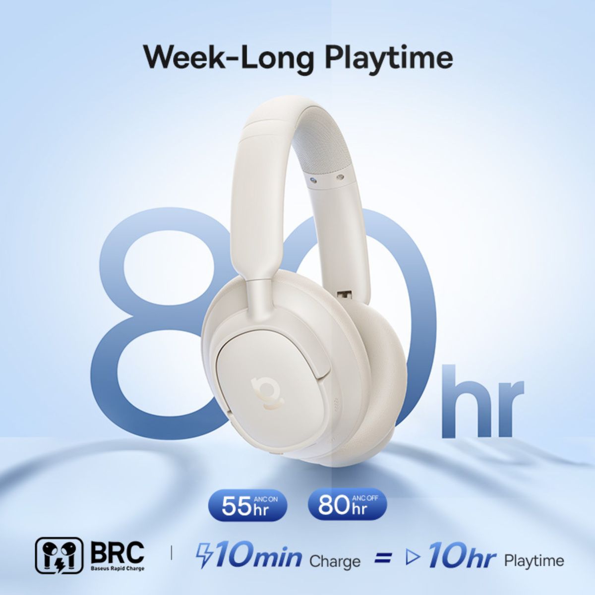 Baseus Bass BH1 NC Wireless Noise Cancelling Headphones White