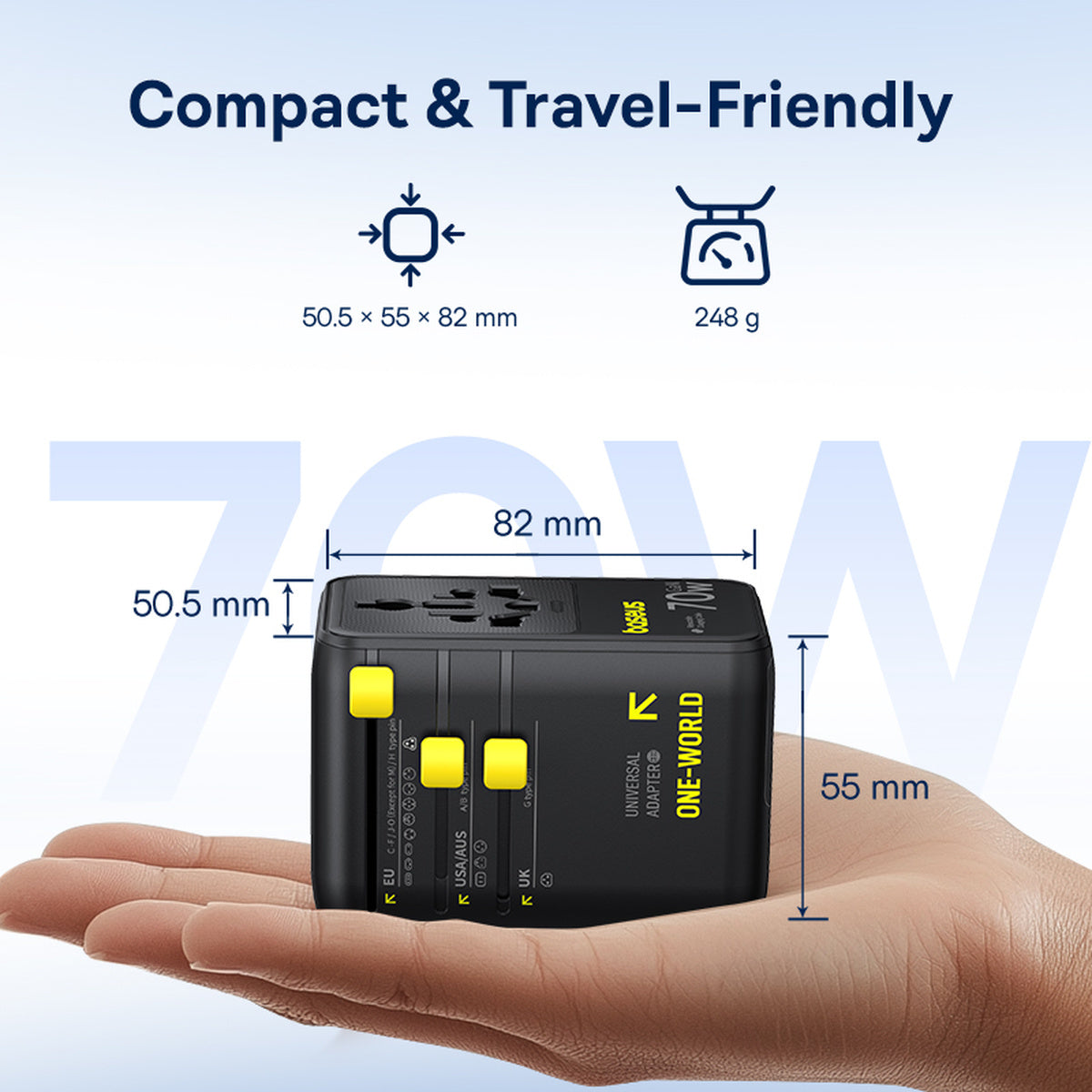 Baseus EnerCore CG11 Universal Travel Adapter 2AC+2U+2C 70W Black