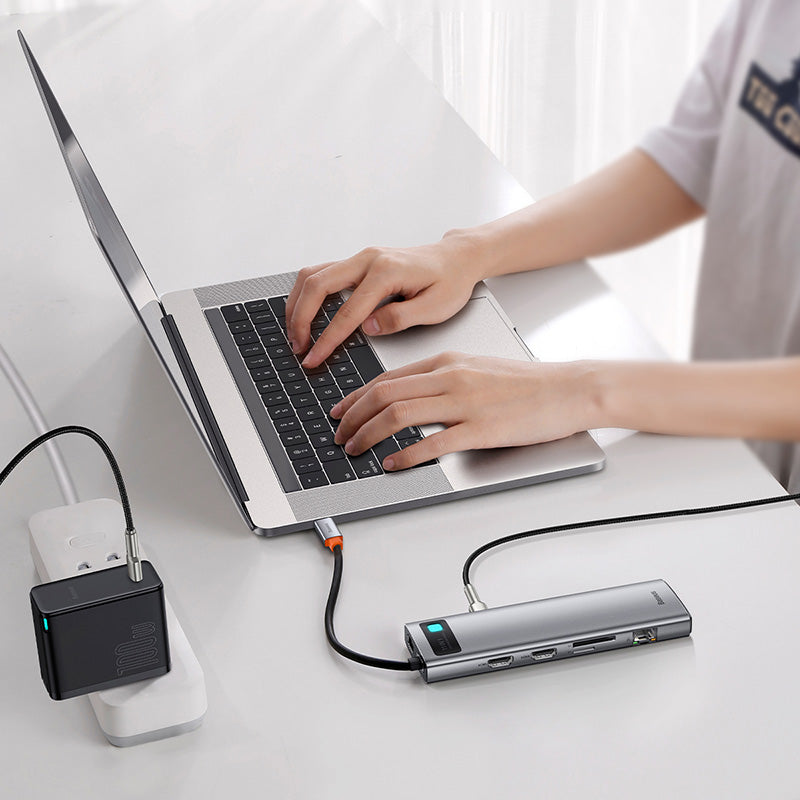 Baseus Metal Gleam 11 in 1 Multifunctional USB Type-C Hub Grey -(CAHUB-CT0G) Default